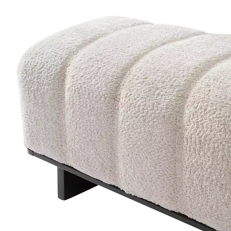 Banc de salle à manger moderne en fausse fourrure capitonnée avec pieds en bois d'hévéa, 63,62