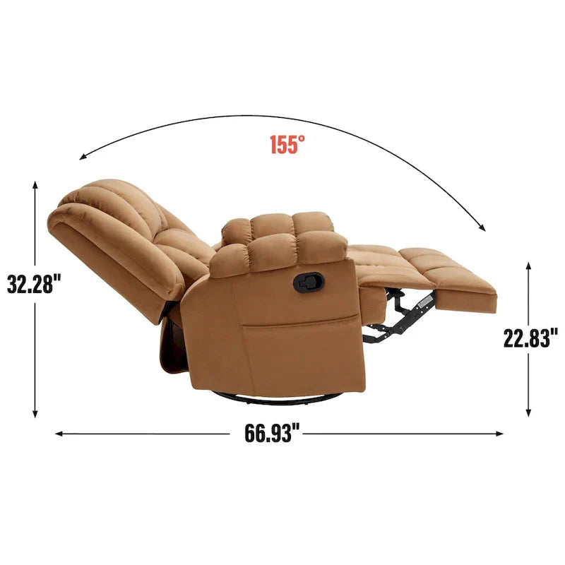 Fauteuil inclinable pivotant et à bascule en tissu Lazy Boy, grand fauteuil berçant manuel rembourré à l’excès avec accoudoirs à coussinet et dossier rembourré