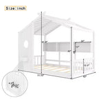 Lit cabane au sol simple, lit Montessori pour enfants avec étagère de rangement et toit