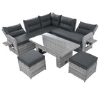 Ensemble de canapé d’angle modulable en rotin d’extérieur avec table réglable et fauteuils inclinables