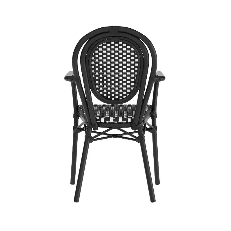 Lot de 4 chaises bistrot Lourdes Thonet empilables avec accoudoirs, en rotin PE et cadre en aluminium, pour l'intérieur et l'extérieur, de la marque Flash Furniture
