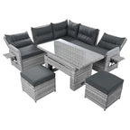 Ensemble de canapé d’angle modulable en rotin d’extérieur avec table réglable et fauteuils inclinables