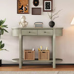 Table console élégante Okak avec finition lisse, table d'entrée avec design incurvé et 2 tiroirs, table d'appoint pour salon, couloir