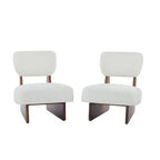 Lot de 2 chaises longues modernes beiges avec revêtement en polyester, piètement robuste en bois, pour différentes pièces