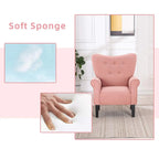 Fauteuil d'appoint moderne Erommy, fauteuil à dossier haut, canapé simple en tissu rembourré avec boutons et pieds en bois pour salon