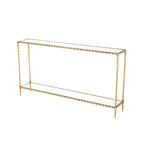 Console de table à 1 étagère, inspirée d'une corde torsadée en métal, avec plateau et étagère en verre miroir - Doré - Roche River Decor