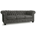 Canapé Chesterfield en cuir italien pleine fleur touffeté Hancock - 31 H x 86 L x 40 P
