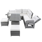 Ensemble de canapé d’angle modulable en rotin d’extérieur avec table réglable et fauteuils inclinables