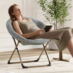 Fauteuil soucoupe, fauteuil moelleux en fausse fourrure, fauteuil lune avec structure métallique pliable, siège d'appoint floral