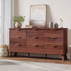 Commode cannelée à 9 tiroirs, 154 cm de large, en bois, avec rangement profond, pour chambre à coucher, salon ou couloir