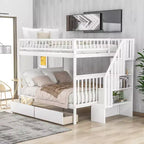 Lit superposé double sur double avec deux tiroirs de rangement et des étagères de rangement pour chambre d'enfants, d'adolescents et d'adultes