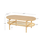 Table basse ovale à 2 niveaux Nathan James Sonia Bohemian en bois clair avec étagère de rangement en rotin
