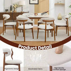 Lot de 4 chaises de salle à manger, chaises de salle à manger modernes du milieu du siècle rembourrées, chaises de cuisine de style campagnard avec siège en tissu rembourré et pieds en bois, beige