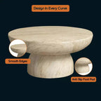 Table basse ronde Lunexa de LeisureMod, table d'appoint à piédestal en pierre de fibre pour utilisation intérieure ou extérieure, design sculpté avec patins antidérapants