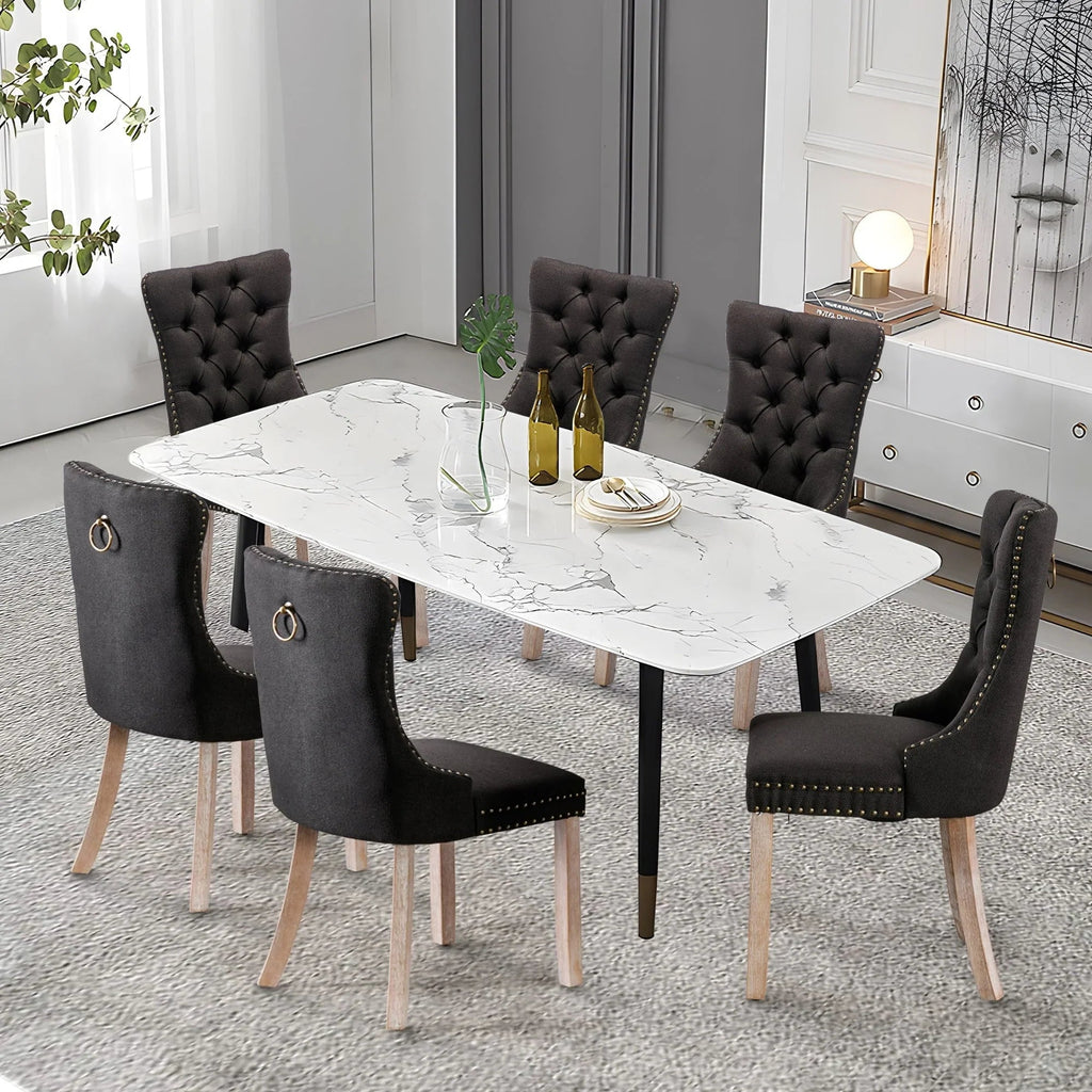Lot de 6 chaises de salle à manger rembourrées et capitonnées en velours avec pieds en bois massif