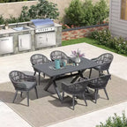 Ensemble de salle à manger d'extérieur PURPLE LEAF avec table à manger en aluminium et chaises en rotin tressé
