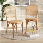 Ensemble de 2 chaises de salle à manger Neah en rotin tressé et bois, style Mid-Century Modern