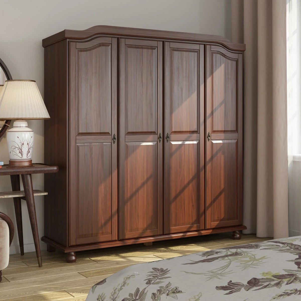 Armoire-penderie Kyle à 4 portes en bois massif 100 % Palace Imports, avec portes en bois massif ou miroir