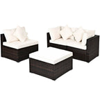 Ensemble de meubles de patio en rotin 4 pièces avec coussins et oreillers amovibles – Canapé d'angle : 73,7 x 73,7 x 63,5 cm
