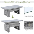 Ensemble de canapé d’angle modulable en rotin d’extérieur avec table réglable et fauteuils inclinables