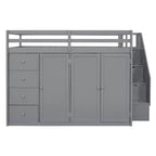 Lit mezzanine pleine taille Teddy Fleece avec étagère de rangement et tiroirs, lit mezzanine haut en bois avec bureau polyvalent pour chambre à coucher