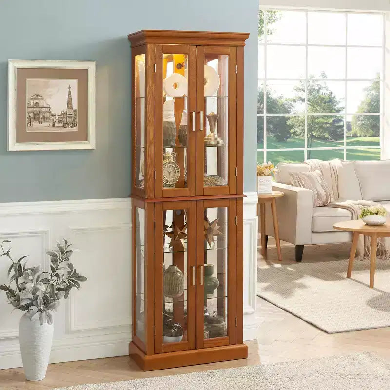 Vitrine, meuble vitrine avec 6 étagères réglables et portes en verre trempé, meuble haut pour salon, chambre à coucher