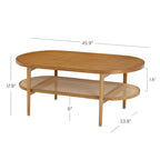 Table basse ovale à 2 niveaux Nathan James Sonia Bohemian en bois clair avec étagère de rangement en rotin