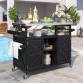 Îlot de cuisine d'extérieur Okak avec plateau en acier inoxydable, chariot de cuisine en bois avec portes, étagères et porte-épices, îlot de cuisine roulant