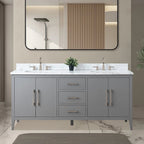 Meuble-lavabo de salle de bain Vanity Art 72 po à double vasque avec dessus en marbre reconstitué