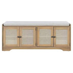 Banc de rangement rustique en bois Whisen, banc à chaussures d'entrée avec coussin amovible, étagères réglables