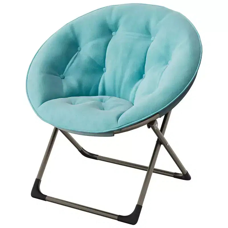 Fauteuil soucoupe, fauteuil moelleux en fausse fourrure, fauteuil lune avec structure métallique pliable, siège d'appoint floral
