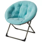 Fauteuil soucoupe, fauteuil moelleux en fausse fourrure, fauteuil lune avec structure métallique pliable, siège d'appoint floral
