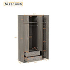 Armoire penderie miroir 3 portes avec 2 tiroirs et meuble haut
