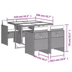 vidaXL Ensemble de salle à manger d'extérieur avec coussins, table et chaises de jardin, résine tressée gris