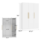 Timechee 47.2 Armoire de rangement pour vêtements avec poignées en bois massif Blanc