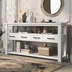 Longue console d'entrée avec tiroirs, table console de canapé en bois style ferme avec 4 tiroirs et 2 étagères