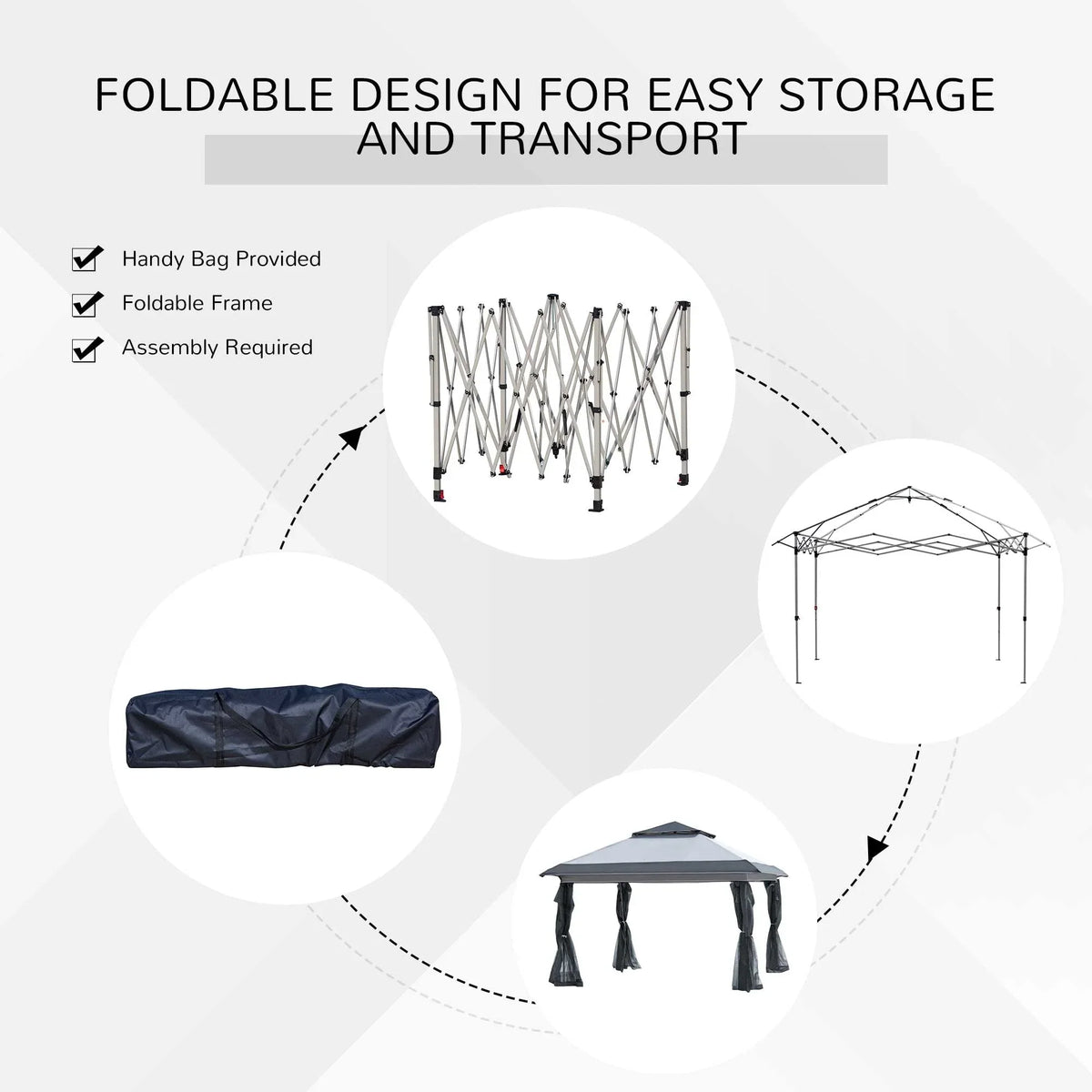 Outsunny 12 x 12 Tonnelle escamotable Pare-soleil Tente instantanée pliable avec filet latéral en maille, Hauteur réglable sur 3 niveaux