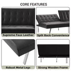 Canapé-lit futon capitonné à dossier divisé, canapé-lit convertible avec pieds chromés