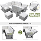 Ensemble de canapé d’angle modulable en rotin d’extérieur avec table réglable et fauteuils inclinables