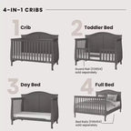 Lit de bébé convertible 4-en-1, se transforme en lit de jour, lit de tout-petit et lit double, 3 positions de matelas, finition sans danger pour bébé