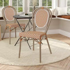 Chaise empilable de bistrot Thonet commerciale intérieure/extérieure Flash Furniture Lourdes, rotin synthétique et cadre en aluminium