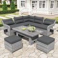Ensemble de canapé d’angle modulable en rotin d’extérieur avec table réglable et fauteuils inclinables
