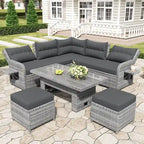 Ensemble de canapé d’angle modulable en rotin d’extérieur avec table réglable et fauteuils inclinables