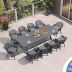 Ensemble de salle à manger d'extérieur PURPLE LEAF avec table à manger en aluminium et chaises en rotin tressé