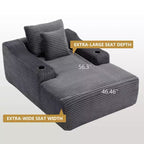 Chaise longue de 170 cm, canapé-lit d'intérieur avec 2 coussins, canapé monoplace sans structure pour salon, aucun assemblage requis