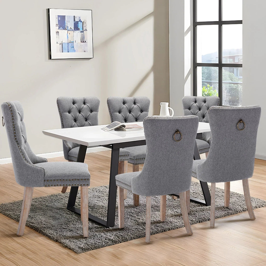 Lot de 6 chaises de salle à manger rembourrées et capitonnées en velours avec pieds en bois massif