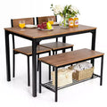 Ensemble table à manger 4 pièces Costway, bureau rustique, 2 chaises et banc avec étagère de rangement
