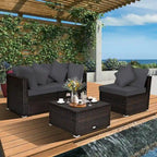 Ensemble de meubles de patio en rotin 4 pièces avec coussins et oreillers amovibles – Canapé d'angle : 73,7 x 73,7 x 63,5 cm