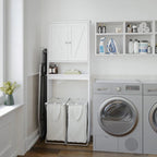 Meuble de toilette sur pied de toilette style ferme avec étagères et portes à fermeture magnétique