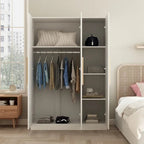 Timechee 47.2 Armoire de rangement pour vêtements avec poignées en bois massif Blanc